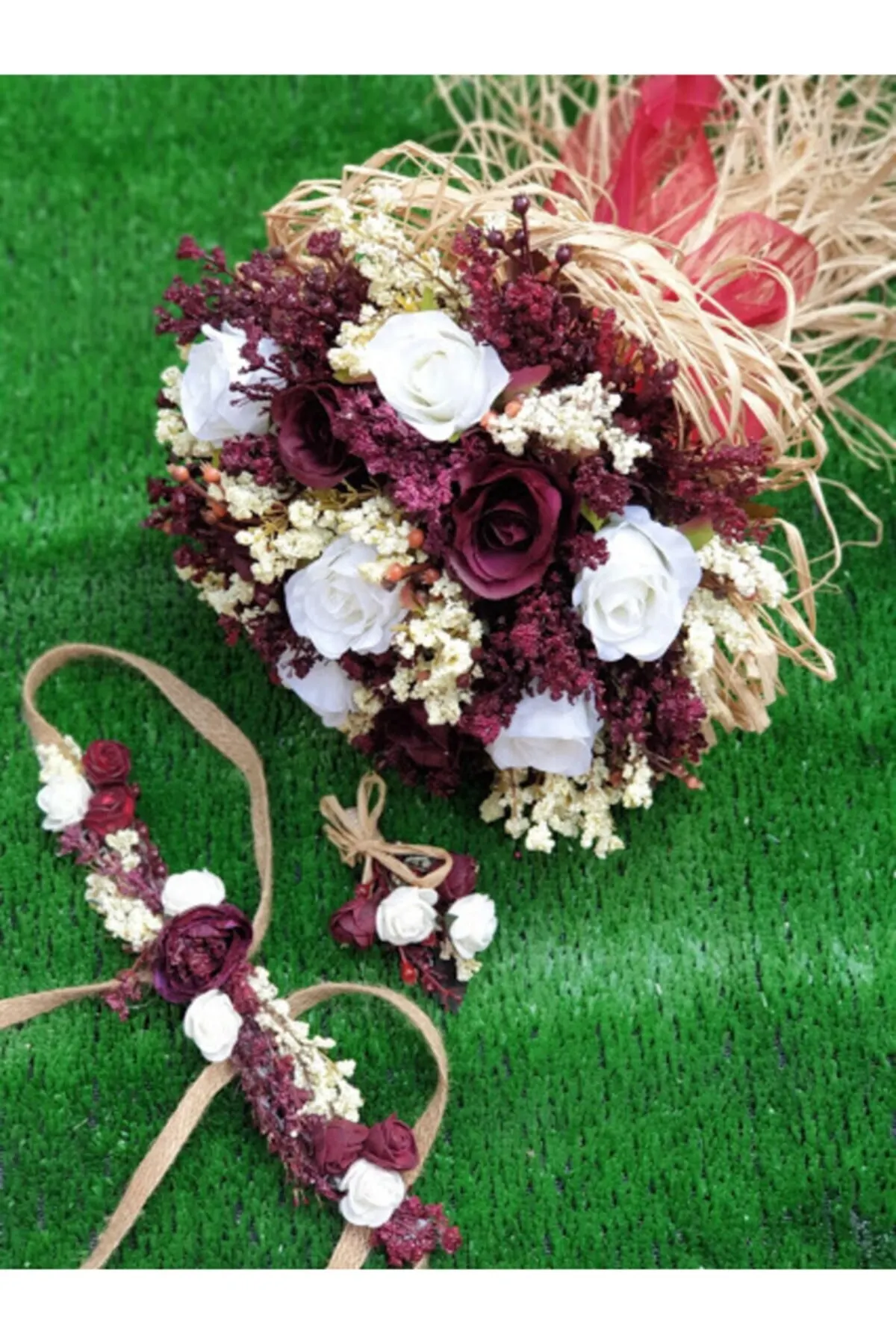 

Bridal Accessories Burgundy White Roses And Drawstring Crown Bridesmaid Set Wedding Handmade For Bride And Bride And Bridesmaids