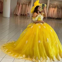 exquisite yellow quinceanera dresses sweetheart prom vestidos appliques beads glitter 3d flowers for 15 girls ball party gowns