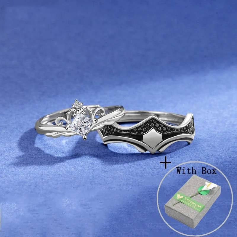 Silvology Real 925 Sterling Silver Princess and Knight Couple Rings for Women Men Zircon Crown Retro 2022 Birthday Jewelry Gift