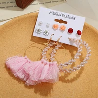 trend korean flower hoop earrings for women fashion pink long tassel dangle earrings boho luxury pearl ear girl party jewelry