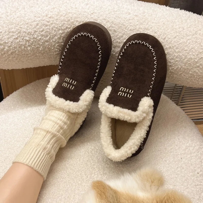 CRLAYDK женские зимние однотонные мягкие мокасины на подкладке из искусственного