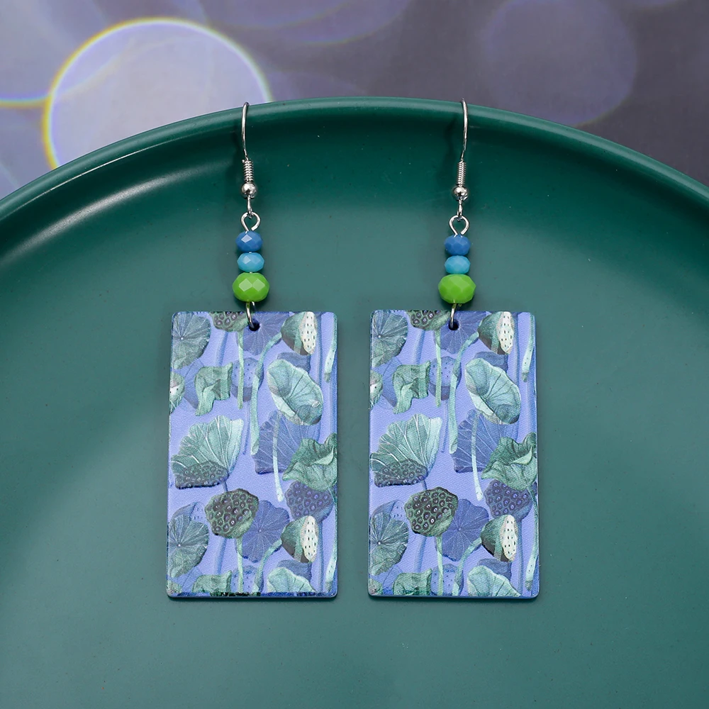 Модные акриловые серьги с принтом Green Lotus Relievo для женщин весна-лето винтажный