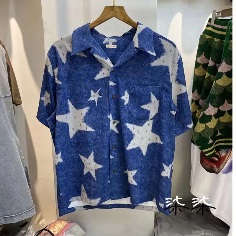 KAPITAL Shirts Men Women 1:1 Blue Tie Dye Star Print Short Sleeve Kapital Oversized Shirts