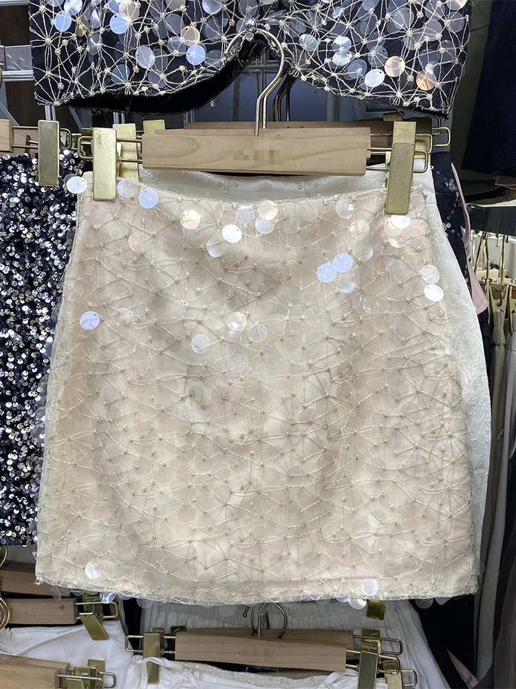 Женская винтажная юбка с пайетками черно-белая облегающая в стиле Харадзюку