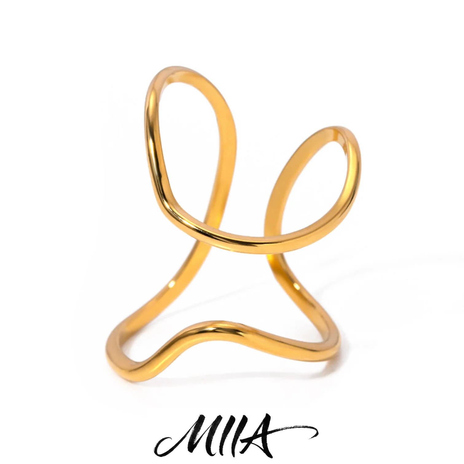 Фото Кольцо Miia Creative Minimalist из нержавеющей стали с покрытием под 18-каратное золото, регулируемое, в форме линии, водонепроницаемое, для женщин №1