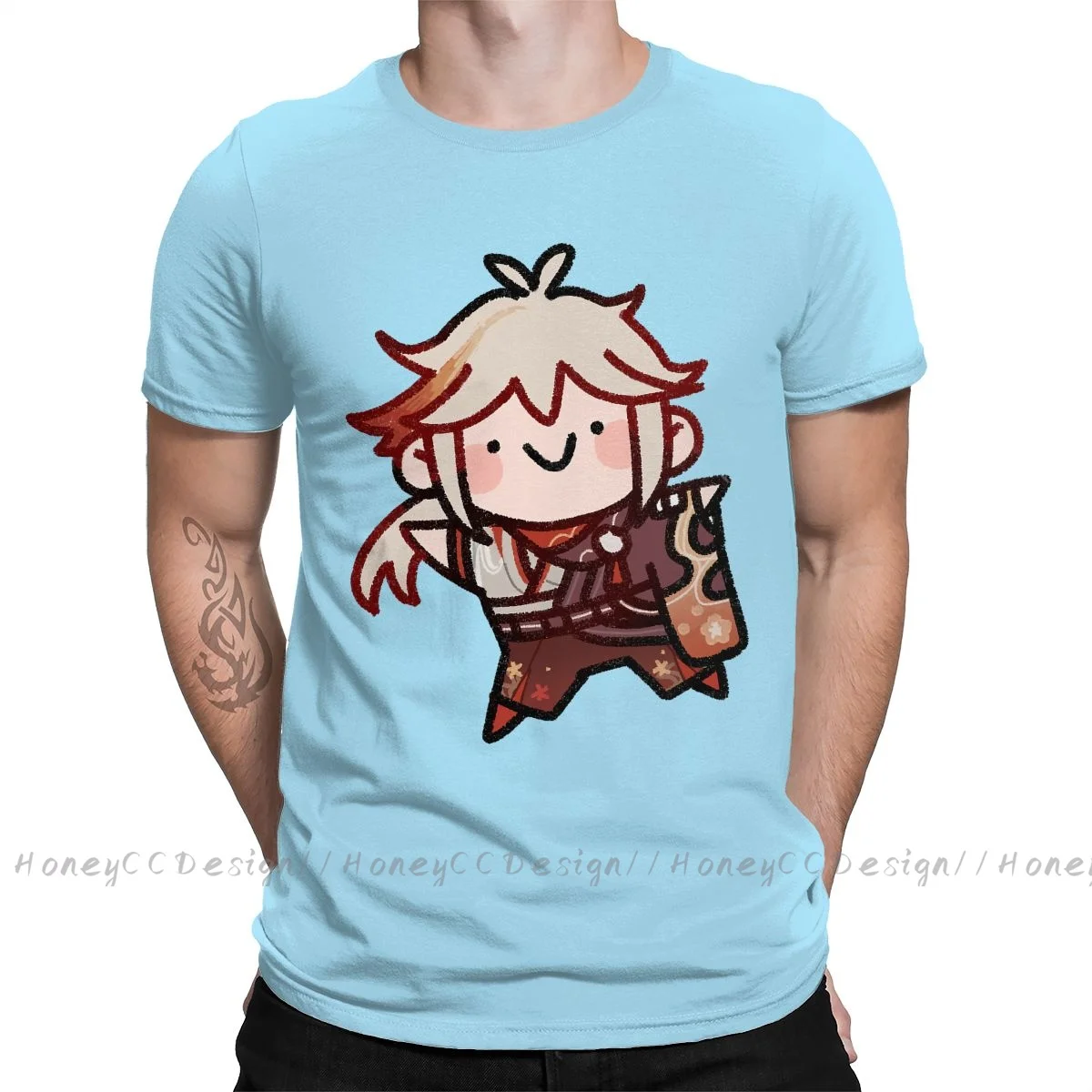 

Высококачественная Мужская черная футболка Genshin 2,20 с аниме Kazuha, рубашка из чистого хлопка, футболки Harajuku, футболка