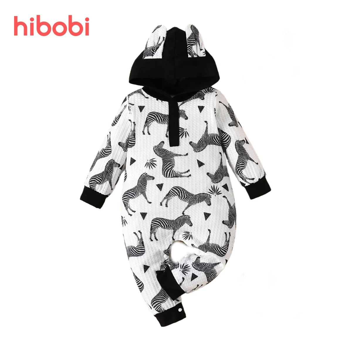 

hibobi Baby Romper Zebra Printed Hooded Long-sleeved Long-leg Jumpsuit Baby Boy Clothes Autumn Toddler Cotton Rompers