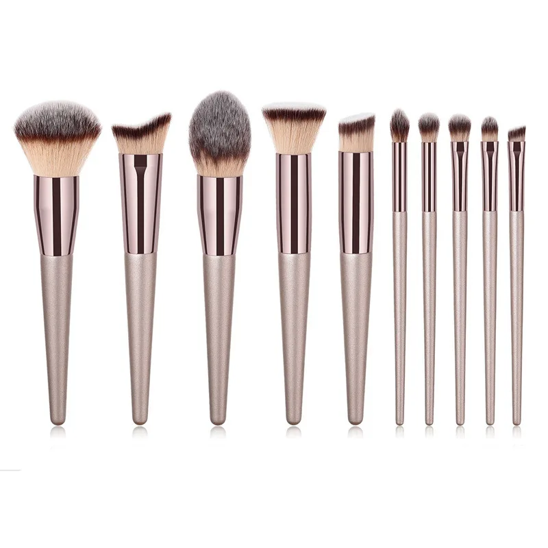 10/14pcs Champagne makeup brushes set for cosmetic kabuki blending make up brush foundation powder blush eyeshadow beauty tool |