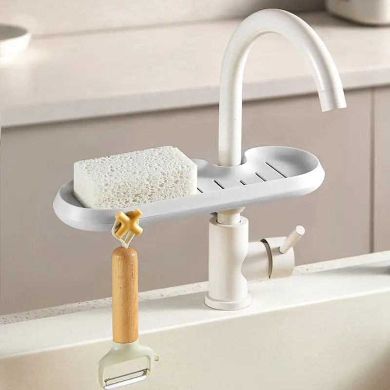 

Полка для хранения посуды, мыла, губки, регулируемая полка, кухонная корзина, держатель для полотенец на смеситель, кухонные аксессуары