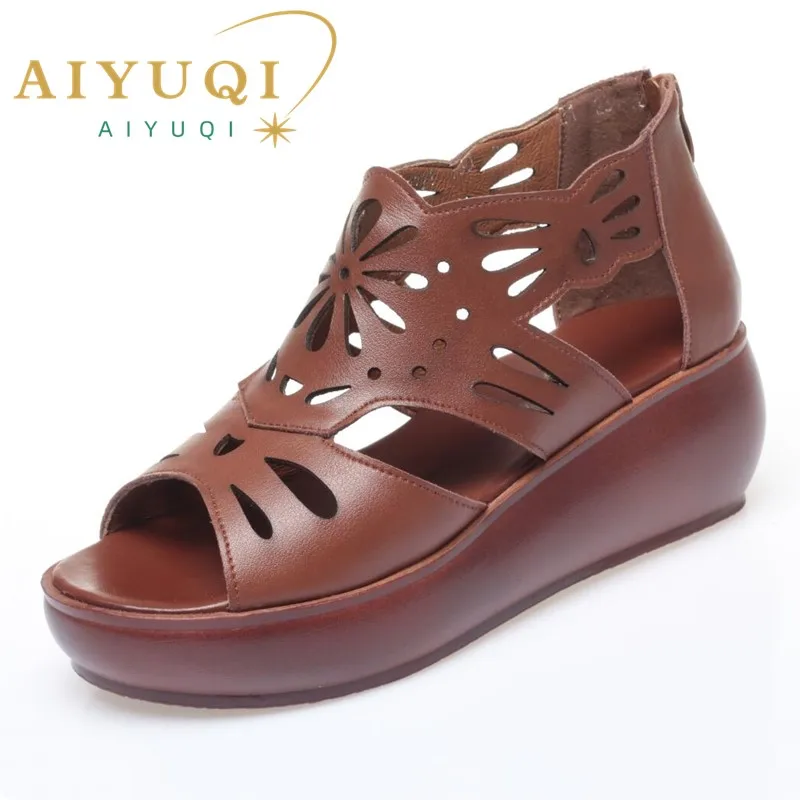 

AIYUQI Women Sandals Retro 2023 New Wedge Women Summer Sandals Genuine Leather Large Size 41 42 43 Platform Roman Sandals Women