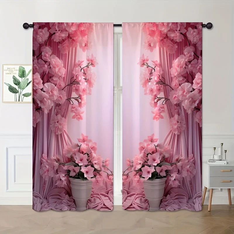 Занавески с принтом в виде розовых цветов