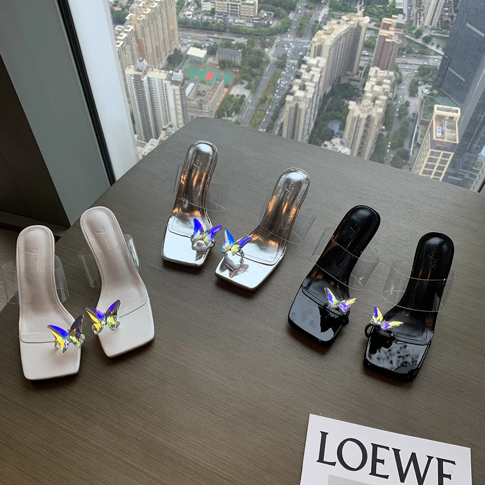 

Женские туфли на высоком каблуке, черные, белые, серебристые летние туфли, шлепанцы с клипсой, модные тапочки на шпильке, Размеры 35-39