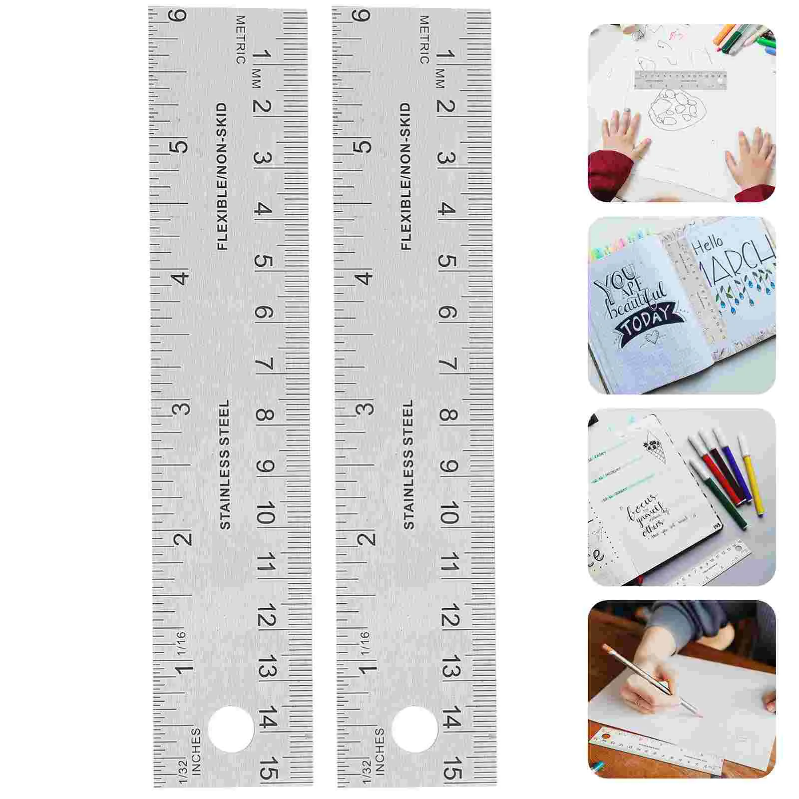 

2 Pcs Cork Stainless Steel Ruler Back Straight Edges Rulers Corked Engineering Carpenter Wooden Scale Office Metric