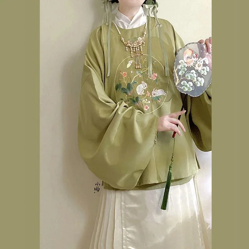 Фото DY202023 Китайский лунный год кролика Hanfu Женская юбка-халат с круглым вырезом и рукавами «Пипа» Юбка с конским лицом Зимняя династия Мин M №4