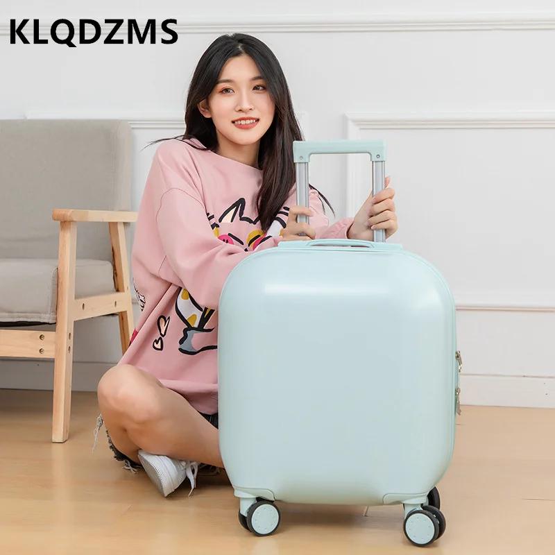 KLQDZMS Small 18-Inch Rolling Portable Password Suitcase Portable Boarding Student Trolley Case Unisex Round Luggage