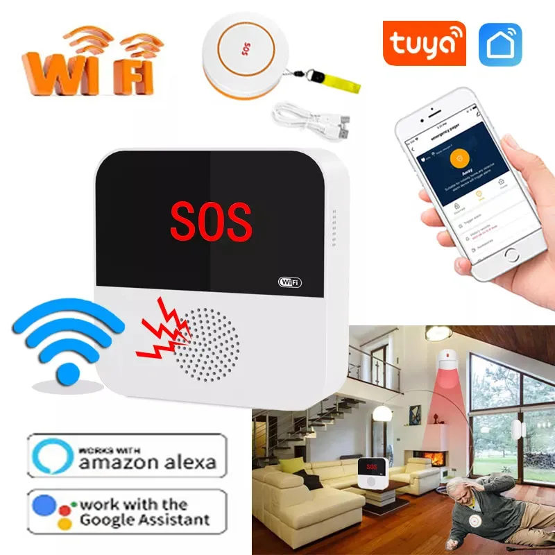 

Tuya WiFi SOS Emergency Help Alarm Security Anti Theft Alarm System Doorbell Function Support Wireless Accessories APP Control