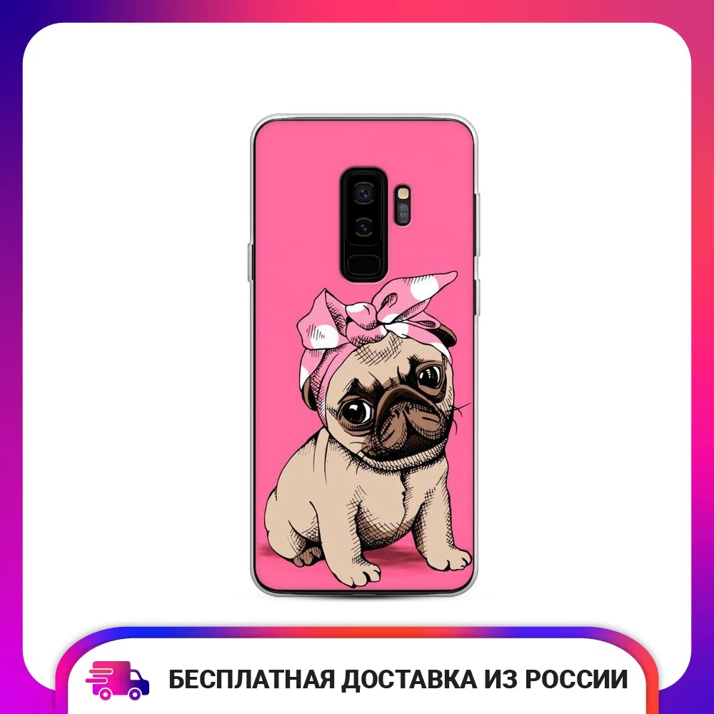 Чехол силиконовый для Samsung Galaxy S9 Plus с собакой Pin-up тонкий мягкий защитный бампер TPU с узором телефона C9 + клип кейс защита на.