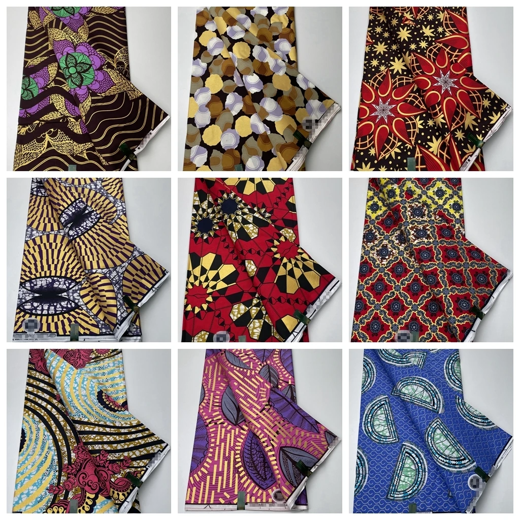 

Африканская золотая восковая Ткань 6 ярдов, настоящий воск в нигерийском стиле, квадратная ткань, ткань, восковая ткань 100% хлопок для шитья