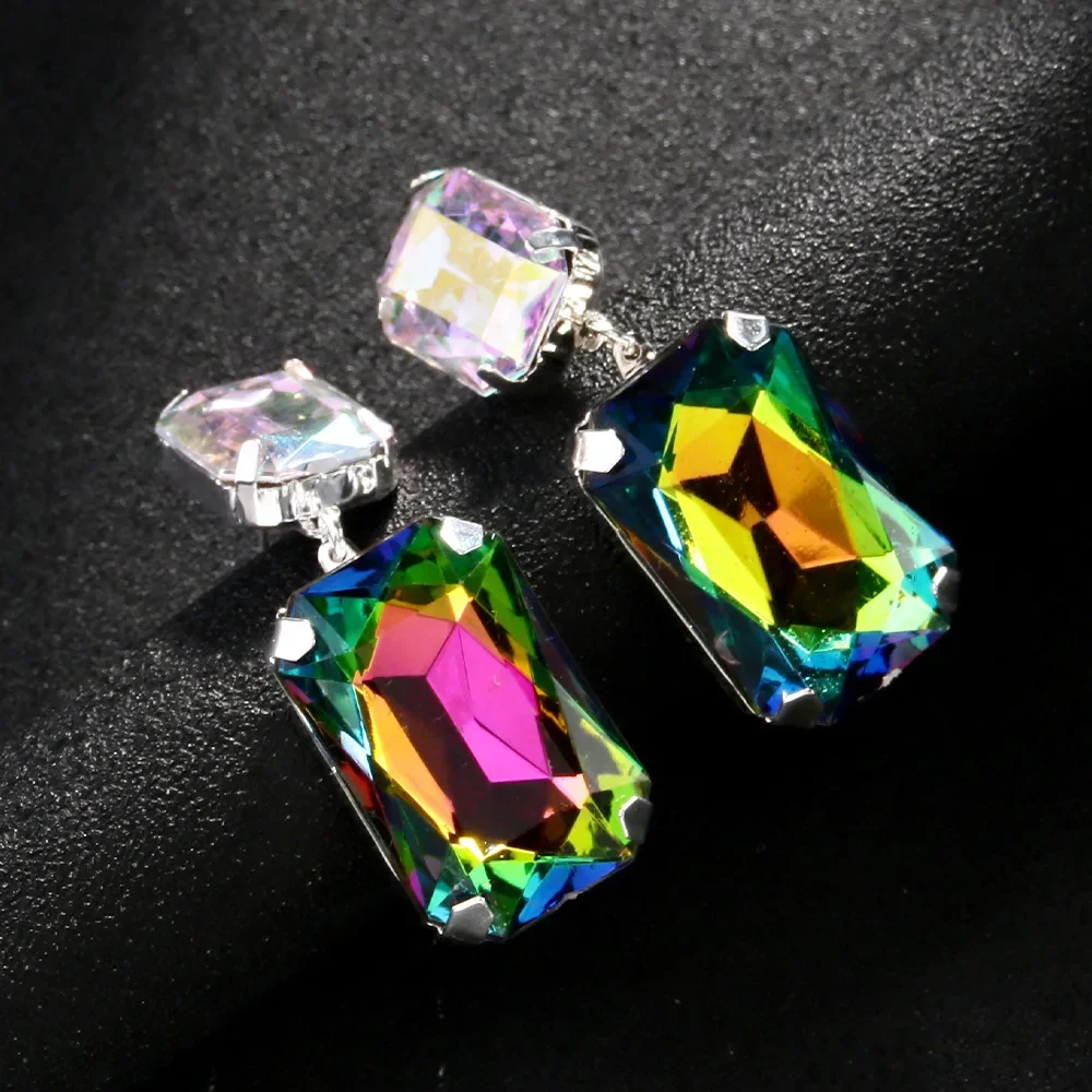 Блестящие прямоугольные серьги-капли со стразами AB для женщин преувеличенные