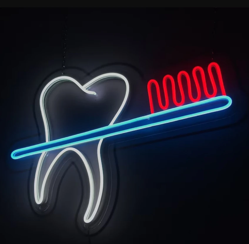 Неоновая светодиодная вывеска для зубов на заказ неоновый декор