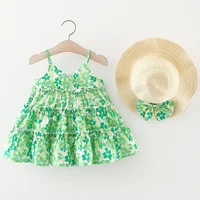 2piece baby summer clothes kids clothing for girls korean fashion print v neck beach flowers dresshat toddler dresses bc2245