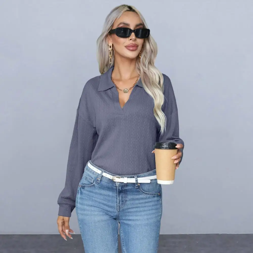 

Блузка женская с V-образным вырезом, элегантный мягкий воздухопроницаемый пуловер, офисная одежда, осень-весна
