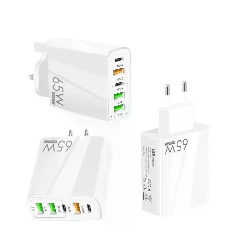 65-ваттное многопортовое зарядное устройство с поддержкой PD и QC30, быстрая зарядка, универсальная вилка для путешествий, дома, офиса, зарядка всех цифровых устройств (art.: 3920dc4cfdb84) - 3920dc4cfdb84