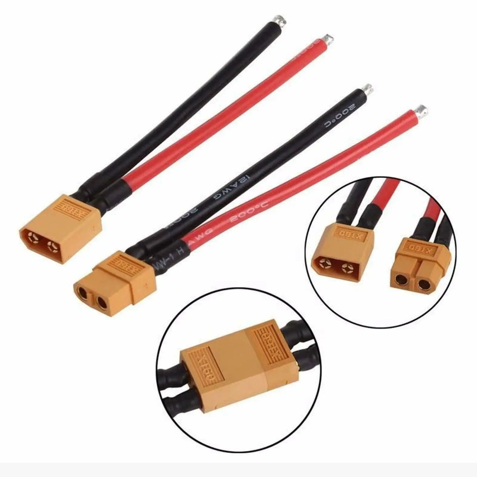 

5 Pairs XT60 Male Female Connector Plug w/100mm 12AWG Silicone Wire for Lipo