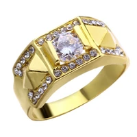 gold color geometric crystal zircon ring for men women engagement party wedding couples rings jewelry hand accessories