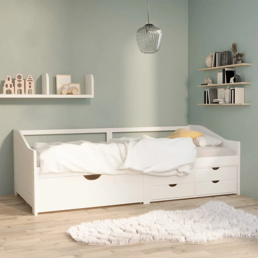 

3-Seater Day Bed with Drawers, Solid Pinewood Bed, Bedroom Furniture White 90x200 cm
