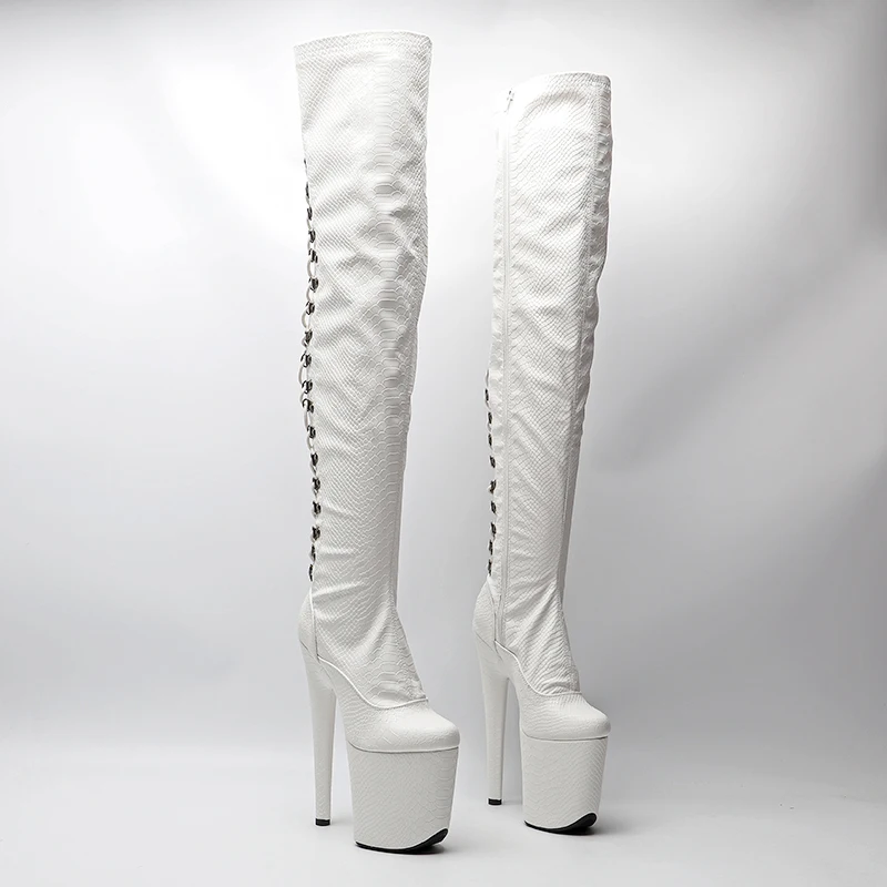 Leecabe 20CM/8inches Snake PU  High Heel platform Boots closed toe Pole Dance boots