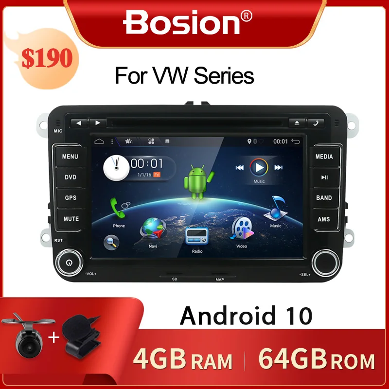 Bosion 2 Din Android 10 DSP IPS автомобильный аудио DVD плеер радио для VW GOLF6 Polo JETTA B6 PASSAT Tiguan SKODA