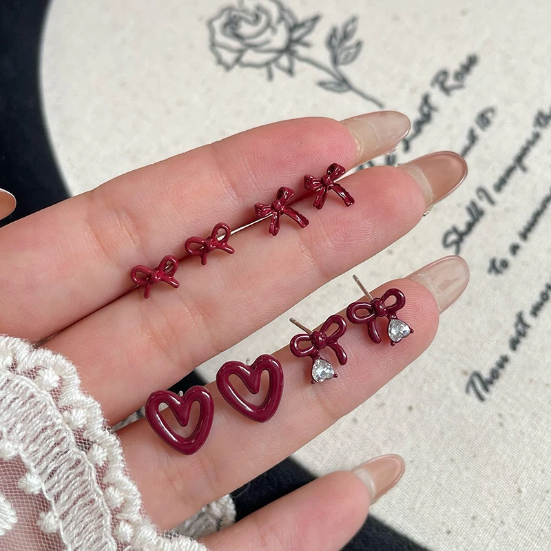 1 пара милых нежных мини-серьг-гвоздиков с красным бантом для женщин и девочек