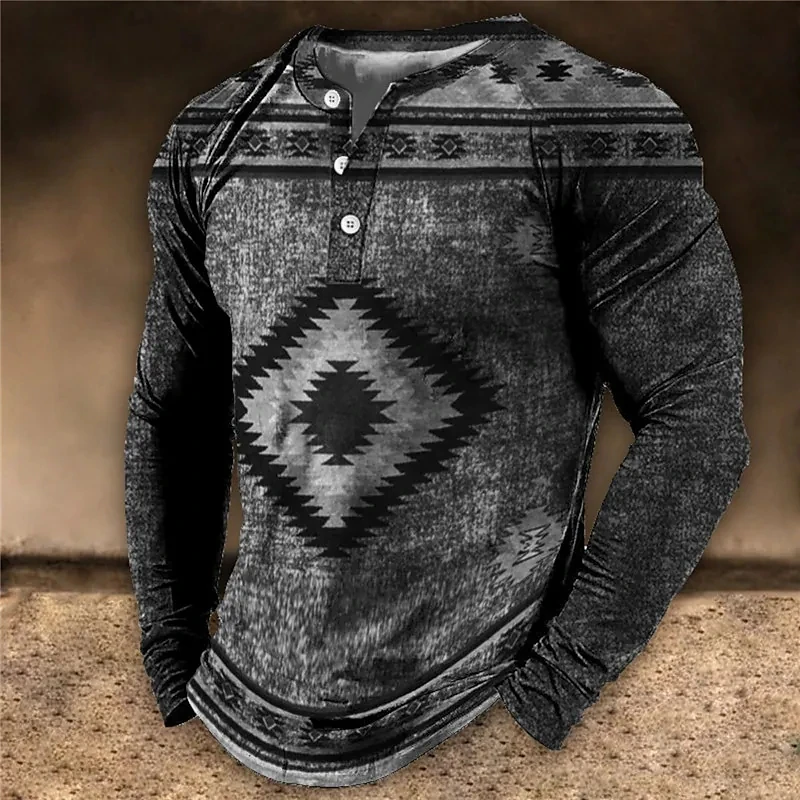 

Men's Henley Shirt Tee Graphic Color Block Bohemian Henley Clothing Apparel 3D Print Outdoor Casual Long Sleeve Patchwork