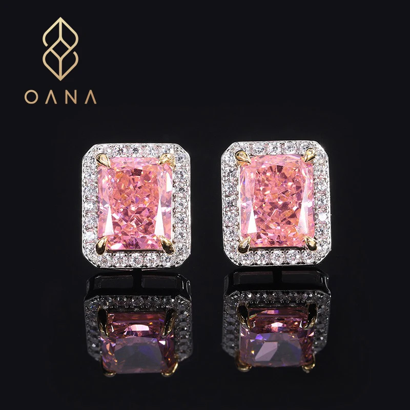 

OANA Ladies Earrings S925 Silver High Carbon Diamond Square Padparadscha Simulation Diamond Jewelry Free Shipping
