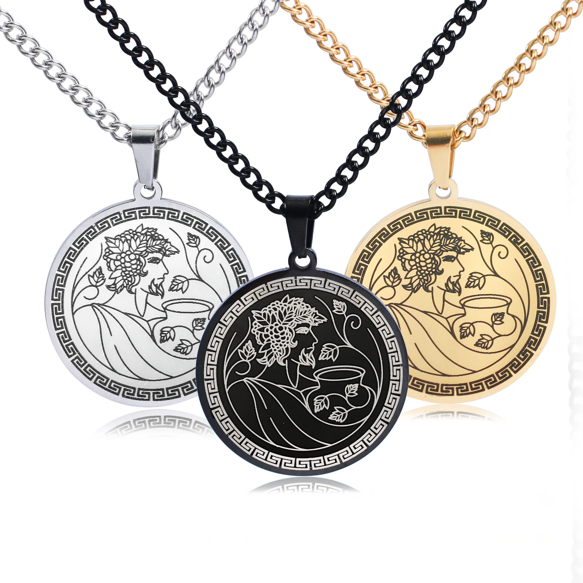

2022 New Creative Olympus Pendant Twelve Lord God Ancient Greek Dionysus Round Necklace Retro Street Sweater Chain