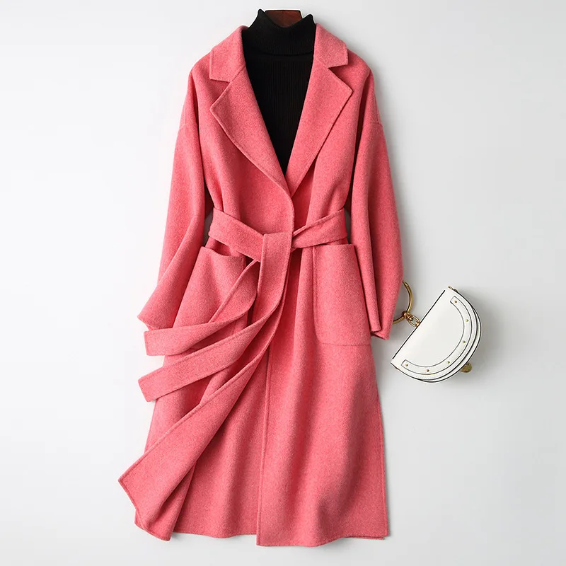 

Повседневное твидовое пальто, новое двустороннее кашемировое пальто, женское длинное модное свободное шерстяное пальто высокого качества 2023