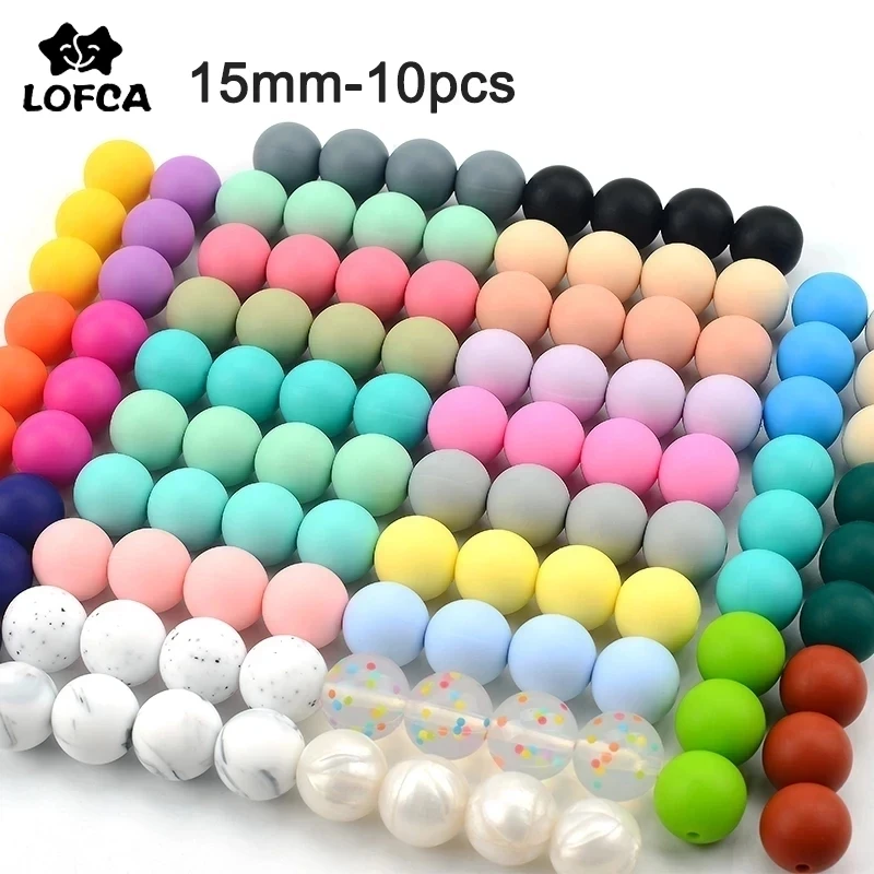 

LOFCA 15mm 10pcs/lot Silicone Beads Baby Teething Beads Baby Teether Safe Food Grade Nursing Chewing Round Fashion Beads