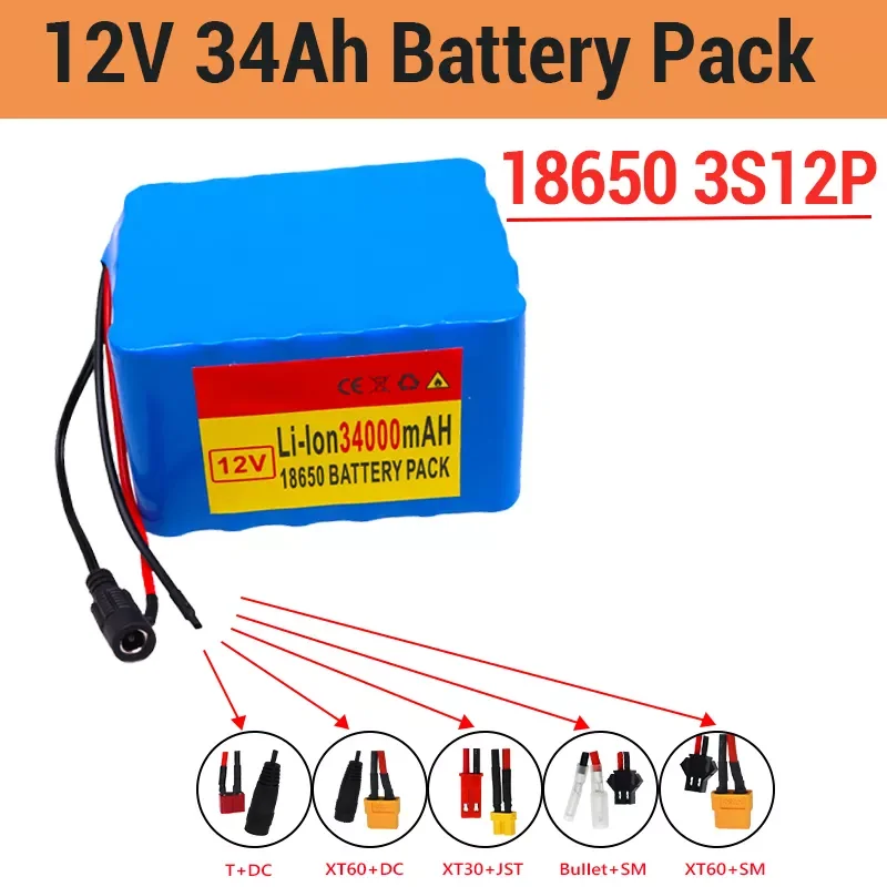 

NEW2023 12V 34Ah 3S12P 11.1V 12.6V Lithium Battery Pack for Inverter Xenon Lamp Solar Street Light Sightseeing Car Etc