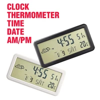 digital clock desk alarm reminder thermometer hygrometer lcd screen with foldable stand and wall hanging hole