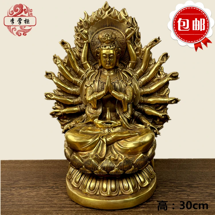 Большая утолщенная статуя Будды Бодхисаттвы Гуаньинь тысячи рук из чистой меди