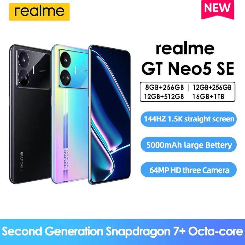 Смартфон Realme GT Neo5 SE стандартный, Snapdragon 7 Gen2 Plus, 5500 МП, 6,74 мАч, 1,5 дюйма, K, AMOLED, 16 МП, Android