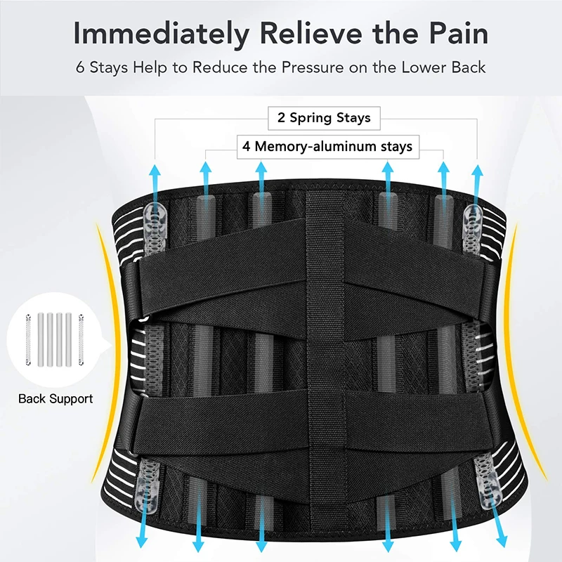 Breathable Back Support Belt for Men Waist Trainer Back Braces for Lower Back Pain Relief Anti-skid Lumbar Support Belt Black