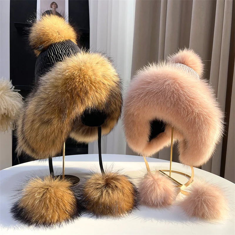 Winter New Luxury Fur Hat Women's High Quality Fox Fur Warm Hat Outdoor Soft And Fluffy Thickened Windproof Hat