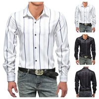 mens four seasons shirt business mens loose fitting long sleeved shirt silver stripe 2022 new slim classic shirt ice casual