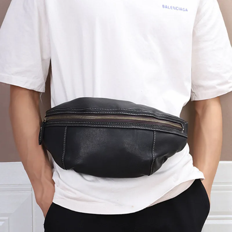 Vintage Genuine Leather Men's Chest Bag High-Capacity Crossbody Bags Male Chest Fanny Pack Casual Shoulder Sling Bag For Men