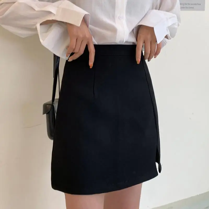 

Юбка женская с разрезом, элегантная офисная Удобная Повседневная трапециевидная юбка, дизайнерская черная, на весну