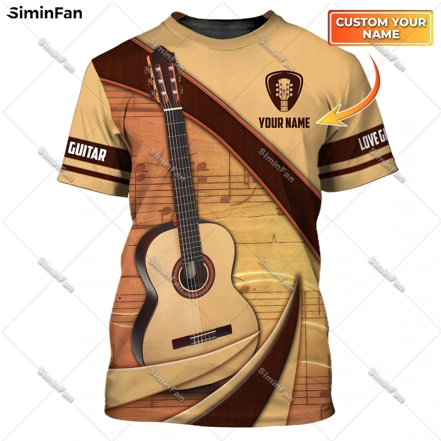 

Custom Name Guitar Men T-shirt 3D All Over Printed Male Tshirt Summer Round Neck Tee Female Casual Top Unisex Milk Fiber Shirt-1