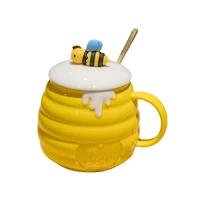 cute bee mug with lid spoon high value water cup lovers cup household honey ceramic cup mugs coffee cups