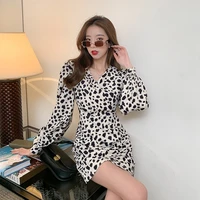 french leopard long sleeve dress summer women v neck slim straight dress cottagecore party club beach sweet clothes new fashion